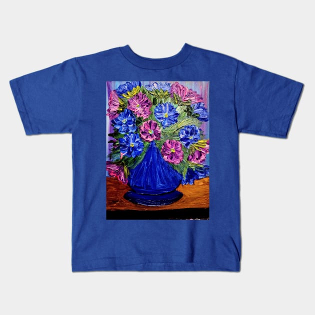 Flowers in a vase painting Kids T-Shirt by kkartwork